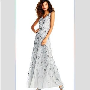 Adrianna Papell Floral Gown w Metallic Embroidery